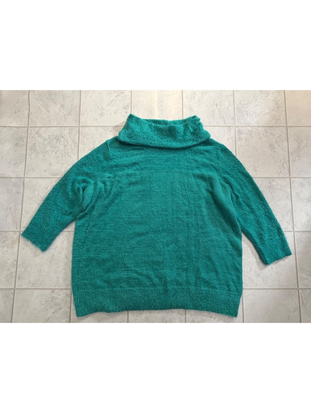 Anthony Richards teal fuzzy turtleneck sweater